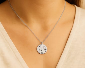 Personalized constellation name Necklace • Zodiac Coin Necklace with Name • Custom Star Sign Jewelry Gift • Zodiac Necklace for Her