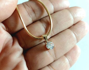 Snake chain necklace with cubic zirconia charm , gold filled waterproof chain necklace , minimalist chain necklace with cubic zirconia charm