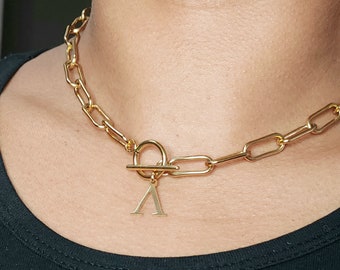 Greek letters paperclip necklace , personalized necklace , initial necklace , chunky chain necklace , paperclip chain necklace , monogram
