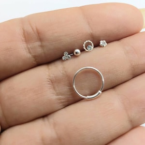 Nose ring and nose stud set 5pcs , nose piercing , 925 silver nose ring, 925 silver nose studs , nose ring studs,  silver nose ring studs