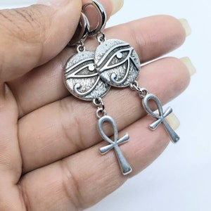 Ankh  and eye of  Ra earrings, ankh hoop earrings,  Egyptian earrings , ankh and Ra jewelry,  ankh earrings silver ,silver filled earrings