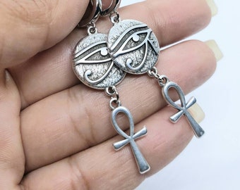 Ankh  and eye of  Ra earrings, ankh hoop earrings,  Egyptian earrings , ankh and Ra jewelry,  ankh earrings silver ,silver filled earrings