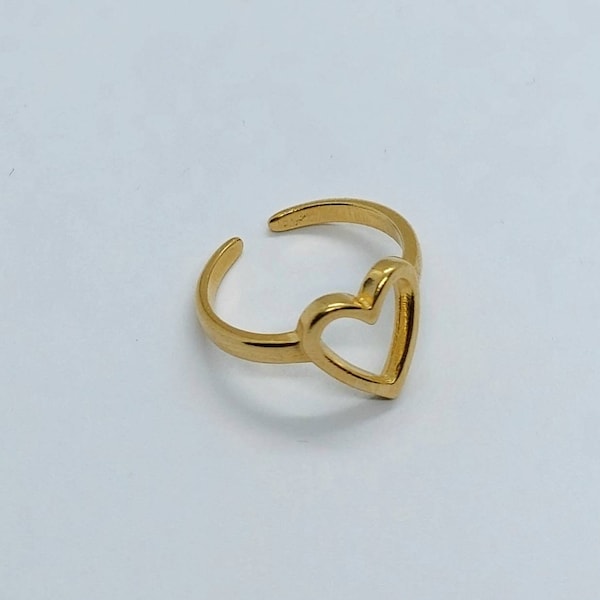 Heart ring,  gold ring , adjustable ring , minimalist ring , stackable rings , rings for women , dainty ring , 24k gold filled brass ring