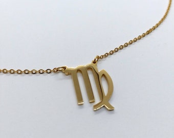 Virgo jewelry , virgo chain necklace , virgo gold necklace , gold zodiac necklace  , virgo zodiac necklace , virgo pendant , virgo necklace