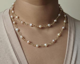 Freshwater Pearl Necklace, Dainty Pearl necklace , Layered Pearl Necklace , Wedding Necklace, Bridal jewelry,  Gift for mom
