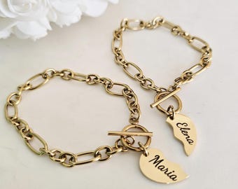 Friendship Bracelet Set of 2 – Personalized Name Split Heart – Gold Filled or Silver BFF Bracelet – Custom Gift for Best Friend