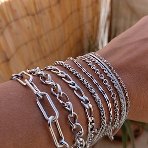 Chain bracelet , chunky bracelet , Figaro bracelet , silver  chain bracelet , paperclip bracelet , snake bracelet, stainless steel  bracelet