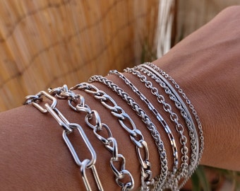 Bracciale a catena , bracciale grosso , bracciale Figaro , bracciale a catena d'argento , bracciale a graffetta , bracciale a serpente , bracciale a catena di dimensioni personalizzate