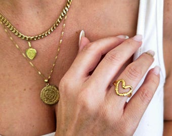 Heart  stainless steel gold filled ring adjustable , Heart minimalist waterproof ring , stackable rings , rings for women , dainty ring