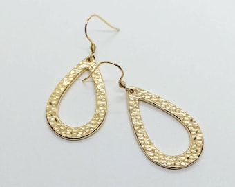Teardrop gold earrings , drop earrings , 24k gold plated earrings , hammered drop earrings , gold teardrop earrings  , minimalist earrings