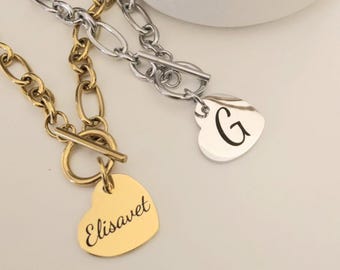 Personalized Heart name Chain Necklace • Engraved Locket with Initial, Name or Handwriting • Gift for Mom, Couple, or Best Friend