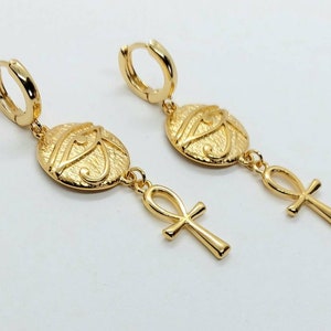 Ankh  and eye of  Ra earrings, ankh hoop earrings,  Egyptian earrings , ankh and Ra jewelry,  ankh earrings gold, 24k gold  filled earrings