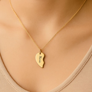 Gepersonaliseerde ketting met gespleten hart voor 2 personen – aangepaste beste vriend sieraden cadeau roestvrij staal in goud en zilver – gegraveerde naam BFF-kettingset