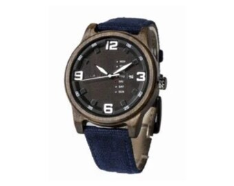 Wooden Watch with Black Sandalwood Case and Blue Canvas Strap