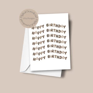 Printable Birthday Card, Happy Birthday, Cute Birthday Card, Brown, Birthday, Digital Download, Celebration, Birthday Wishes, Print at Home