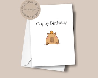 Printable Birthday Card, Cappy Birthday, Cute Birthday Card, Capybara, Digital Download, Celebration, Birthday Wishes, Print at Home