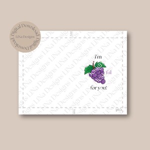 May include: A printable card with a purple grape illustration and the text "I'm grateful for you!" The card is designed to be folded and cut, with instructions for folding and cutting printed on the back.