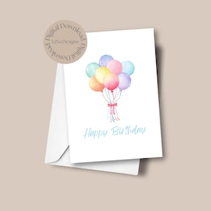 Druckbare Geburtstagskarte, alles Gute zum Geburtstag, süße Ballon Karte, Blau, Ballons, digitaler Download, Feier, Geburtstagswünsche, Print at Home