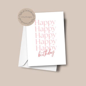 Printable Birthday Card, Happy Birthday, Cute Birthday Card, Pink, Birthday, Digital Download, Celebration, Birthday Wishes, Print at Home