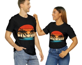 Retro Sonnenuntergang Unisex Jersey Kurzarm T-Shirt