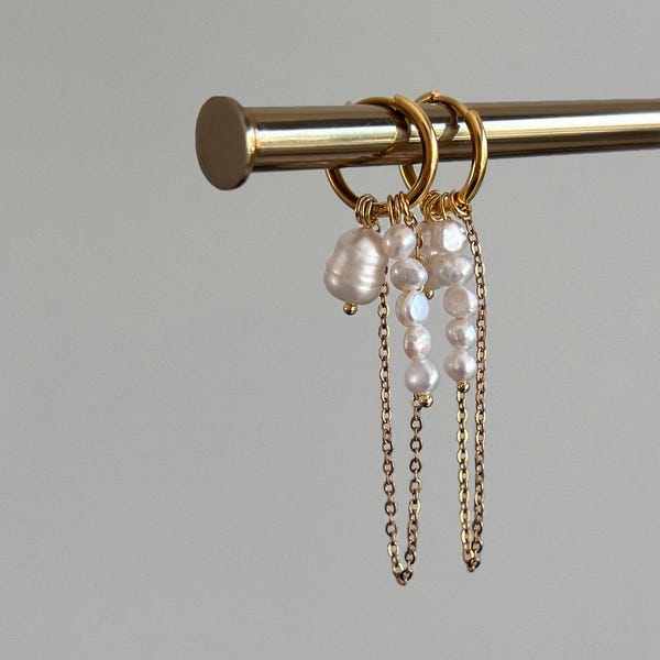 Baroque Freshwater Pearl Chain Earrings: 14k Gold Plated