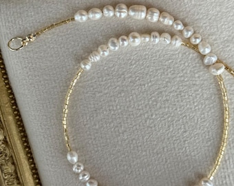 Sierlijke zoetwaterparelketting: 14K gold filled bruidssieraden