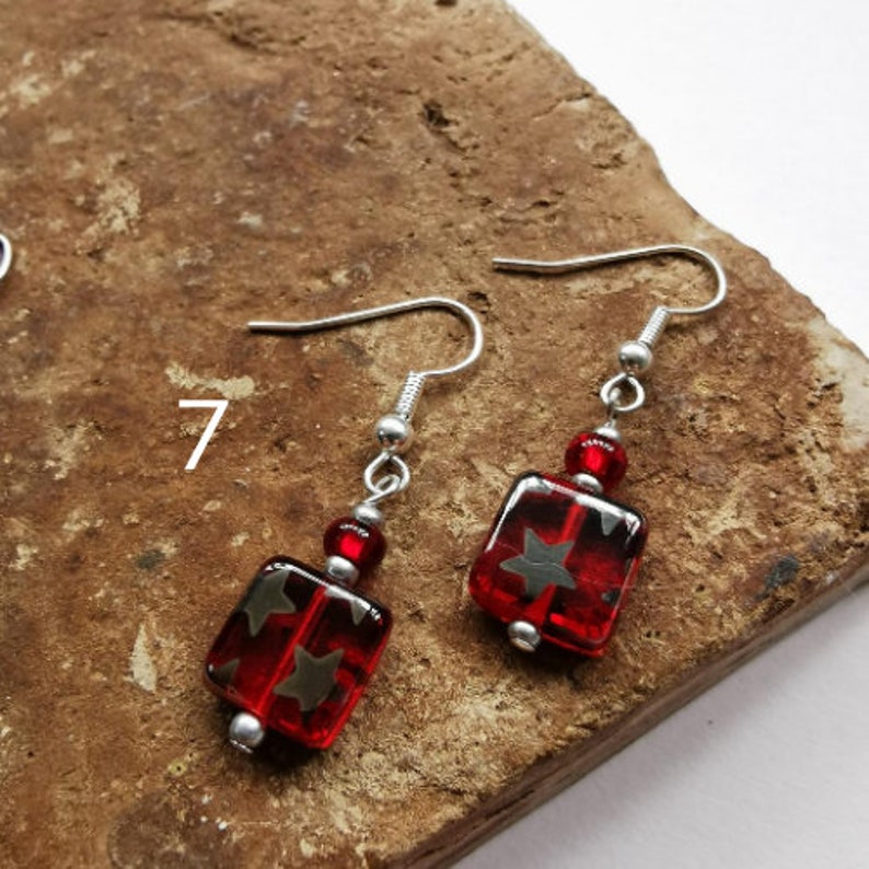 Gift for Her Dainty Drop Earrings Square Glass Bead Dangle Earrings Small Earrings Silver Plated Handmade Earrings