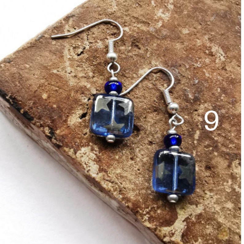 Gift for Her Dainty Drop Earrings Square Glass Bead Dangle Earrings Small Earrings Silver Plated Handmade Earrings