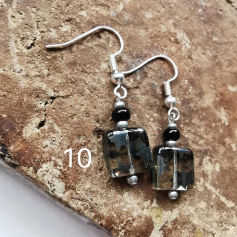 Gift for Her Dainty Drop Earrings Square Glass Bead Dangle Earrings Small Earrings Silver Plated Handmade Earrings