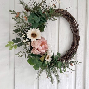 Spring Wreath for Front Door, Wreath for Front Door, Peony Wreath, Eucalyptus Wreath, Sunflower Wreath, Farmhouse Wreath,Rustic Fall Wreath