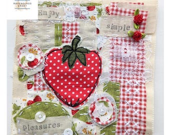 Slow stitch kit, strawberry,  hand sewing projects,