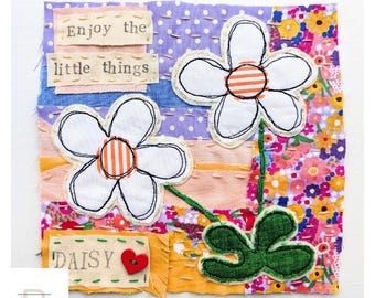 Slow stitch kit for beginners, hand sewing kit, daisy