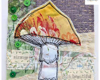 Slow stitch kit for beginners, make your own toadstool picture, autumn crafts, hand sewing craft kit