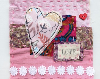 Slow Stitch Kit for beginners, heart,  hand sewing craft kit