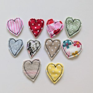 Fabric Heart Embellishments: Free Motion Sewn Mini Hearts, 10 Pack