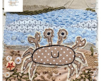 Slow stitch kit for beginners, hand sewing kit, crab
