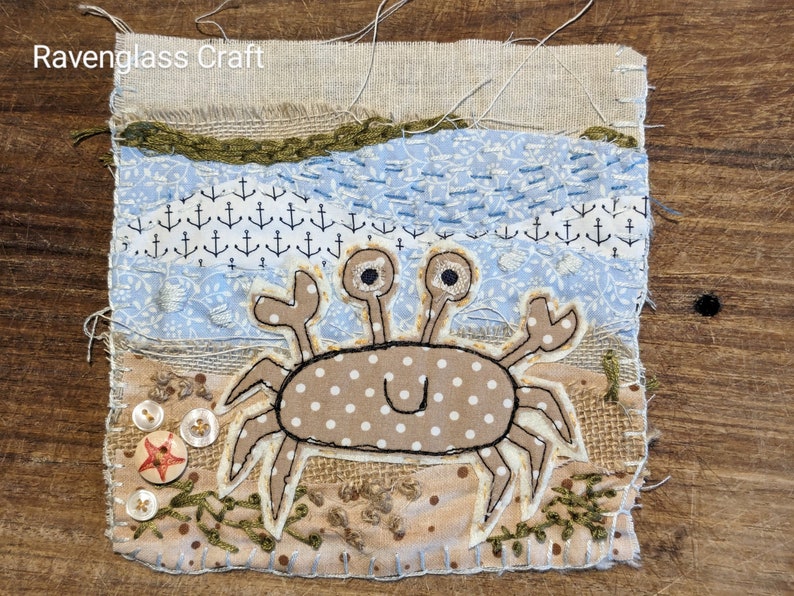 Slow stitch kit for beginners, hand sewing kit, crab bild 6