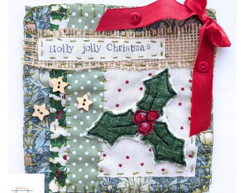 Slow stitch kit, holly, Christmas crafts, hand sewing kit