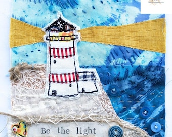 Slow stitch kit for beginners, lighthouse, hand sewing craft kit