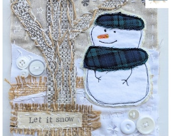 Slow stitch kit for beginners, snowman, Christmas Hand Sewing Craft kit