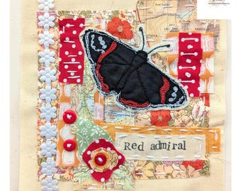 Slow stitch kit for beginners, red admiral, hand sewing project, mindfulness creative kits, butterfly craft kit for adults,
