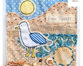 Seaside Seagull Slow Stitch Kit, Beginner Coastal Hand Sewing Project