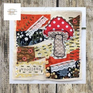 Slow stitch kit with fabric, slow stitch kit UK, mushroom craft kit, toadstool gifts, mindfulness gifts, fungi and mushroom home school