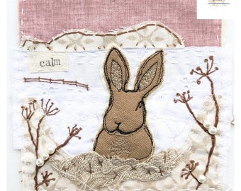 Slow stitch kit for beginners, winter rabbit