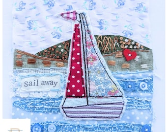 Slow stitch kit for beginners, sailing boat hand sewing kit