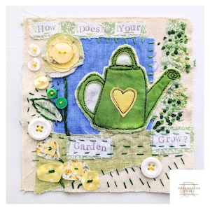 Slow stitch kit for beginners, watering can, gifts for garden lovers, hand sewing craft kit,