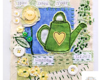 Slow stitch kit for beginners, watering can, hand sewing craft kit,