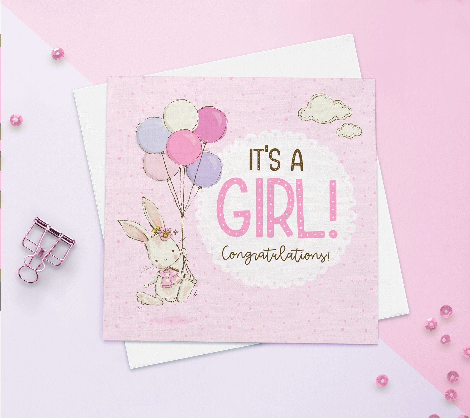 It's a Girl Card Baby Girl Card Gender Reveal Card | Etsy