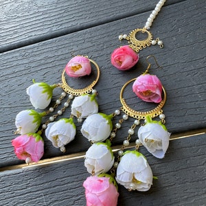 Floral Jewellery for Haldi, Flower Earrings,Floral Tika, Indian Wedding Floral Jewellery, Mehndi Bride Jewellery,Bridal Floral Jewellery
