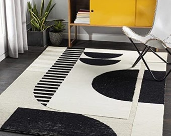Modern handmade tufted white black 100% wool rug for any room Hand tufted area rug.